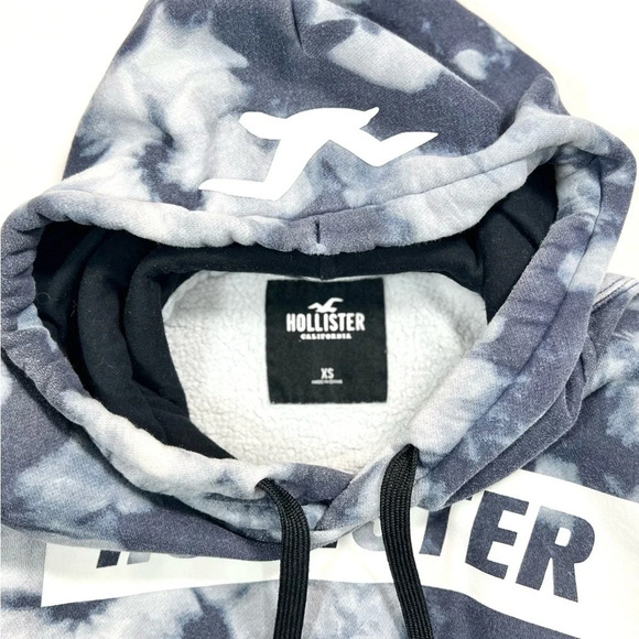 HOLLISTER Men’s Hoodie Sweatshirt Tie Dye Blue Spell Out Logo Sleeves Size‎ XS - Picture 5 of 10